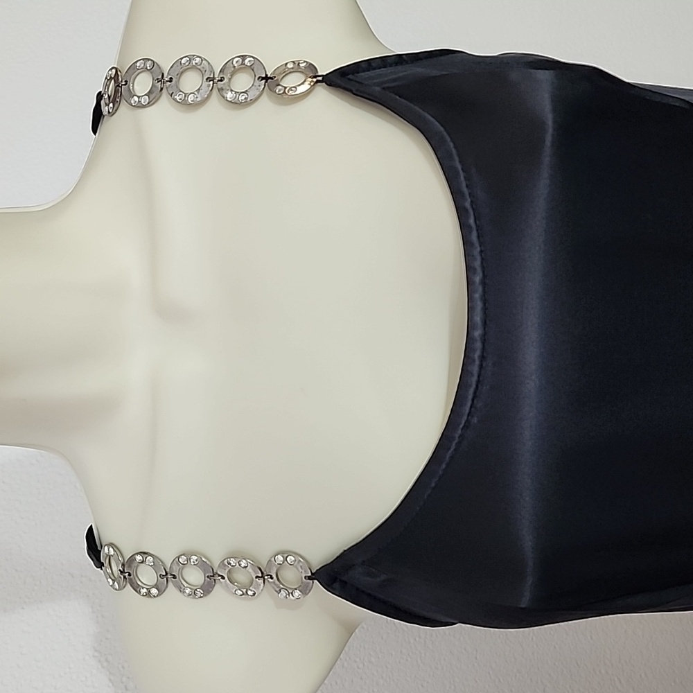 Jessica McClintock Dress Gunne Sax 90s Retro Slip Rhinstones Strap Black Size 10 - Picture 8 of 14